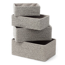 (Grey) Set of 4 Woven Hamper Storage Baskets