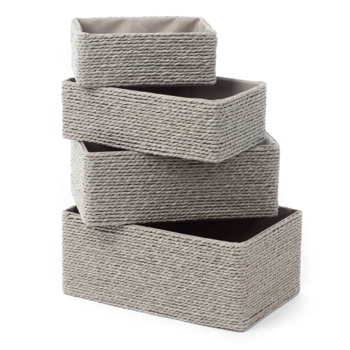 LIVIVO (Grey) Set of 4 Woven Hamper Storage Baskets