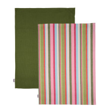 Dexam Green & Pink Striped Recycled Cotton Tea Towels - Set of 2