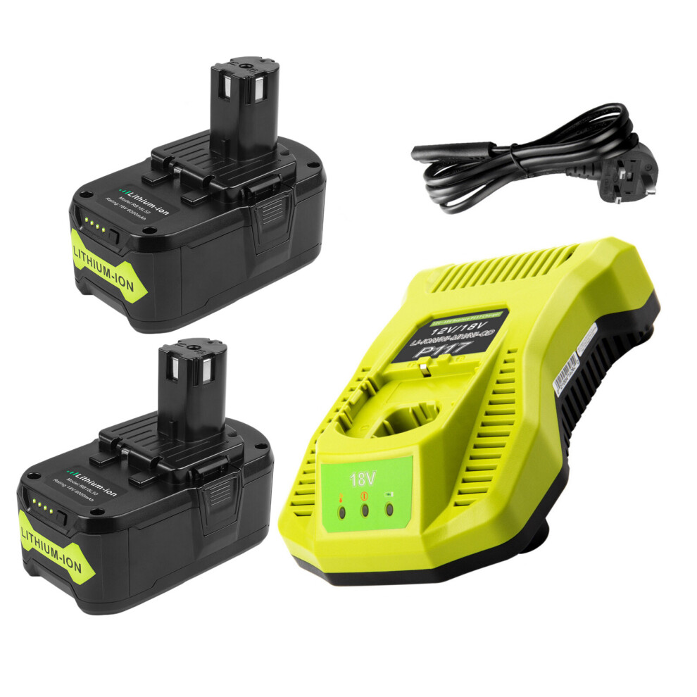 (2xBattery & 1xCharger) 18V 6.0Ah Battery and Charger Combo for Ryobi 18V Cordless Tools Battery and P117 Charger