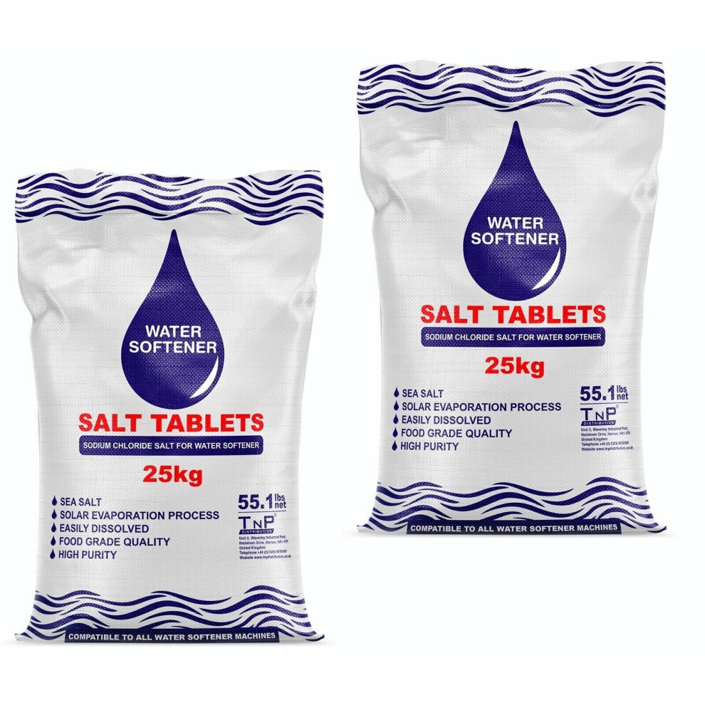 (25Kg x 2) Water Softener Salt Tablets 25kg Bag Food Grade