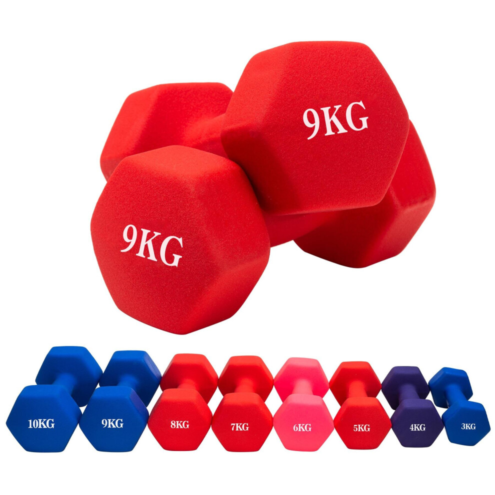 (Red, 2 x 9KG) Hampton&Stewart Neoprene Dumbbells Weights Gym