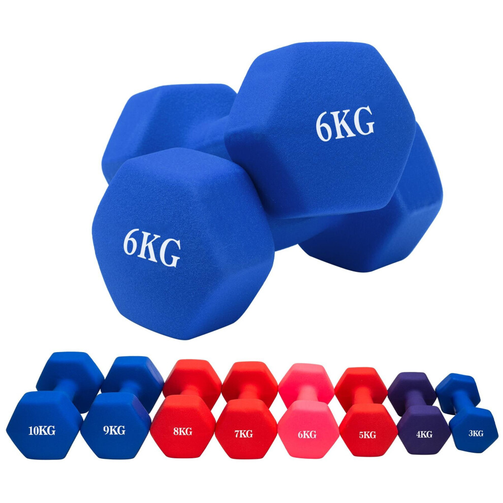 (Blue, 2 x 6KG) Hampton&Stewart Neoprene Dumbbells Weights Gym