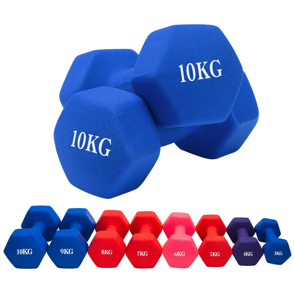 (Blue, 2 x 10KG) Hampton&Stewart Neoprene Dumbbells Weights Gym