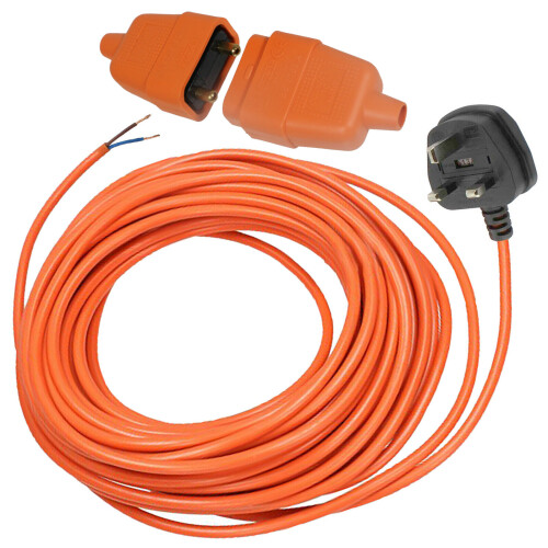 04-SGX-531: 12m 2-Core Mains Power Cable with Plug & Connector for Lawnmowers, Trimmers & Hedge Trimmers - 13A, 250V