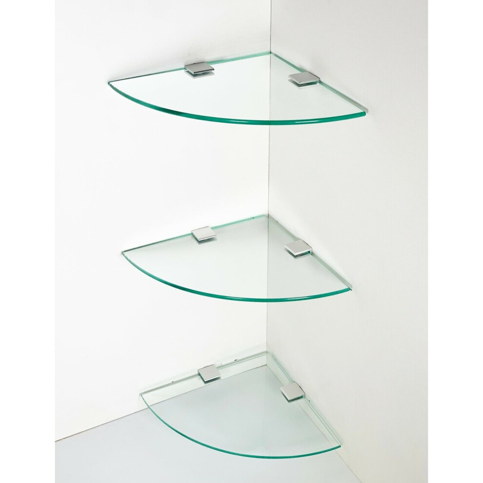 3 X Glass Corner Shelf Ideal Bathroom Shelves