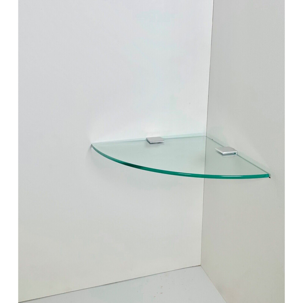 Toughened Wall Mounted Glass Corner Shelf With Silver Finish Supports