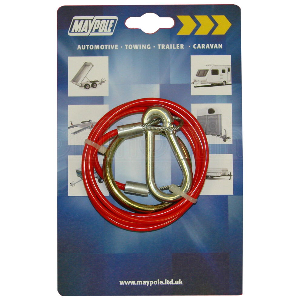 Maypole MP498 Breakaway Safety Cable Red PVC-coated 1m x 2mm for Braked Caravans & Trailers