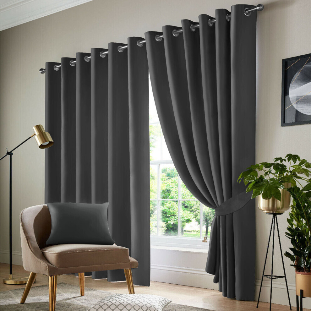 (Dark Grey , 66" Width x 84" Drop - (168cm width x 213cm drop) Single Panel Door Curtain.) Insulated Blackout Curtains Ready Made Eyelet Curtain Panel