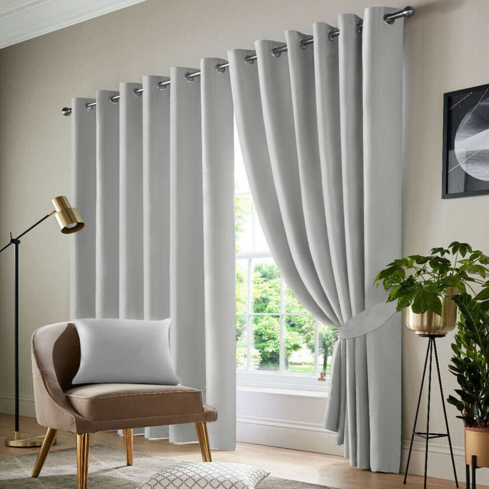 (Light Grey , 66" Width x 72" Drop - (168cm width x 183cm drop)) Insulated Blackout Curtains Ready Made Eyelet Curtain Panels UK