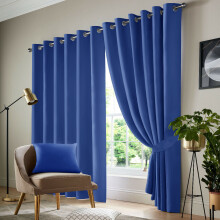 (Navy , 66" Width x 54" Drop - (168cm width x 137cm drop)) Insulated Blackout Curtains Ready Made Eyelet Curtain Panels UK