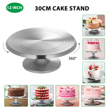 30cm Aluminum Cake Turntable Stand - 360 Rotating Cake Decorating Table with Non-Slip Silicone Base, Sturdy Icing Tool for Cakes