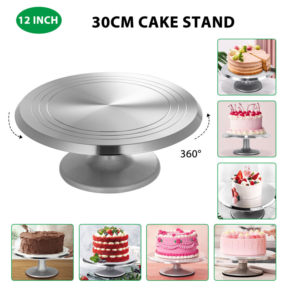 30cm Aluminum Cake Turntable Stand - 360 Rotating Cake Decorating Table with Non-Slip Silicone Base, Sturdy Icing Tool for Cakes