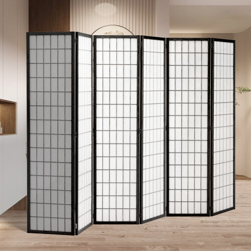 Living And Home (Black) 6-Panel Solid Wood Folding Room Divider Screen