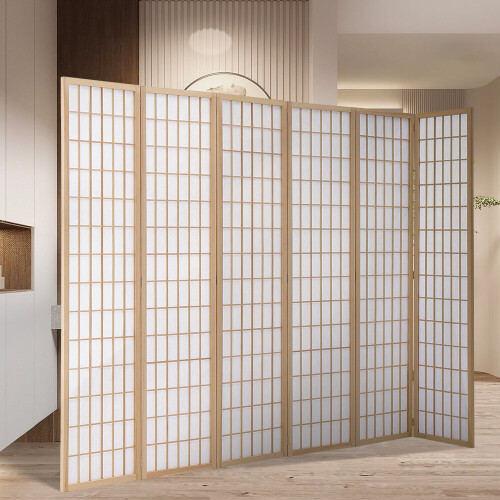 Living And Home (Natural) 6-Panel Solid Wood Folding Room Divider Screen 1