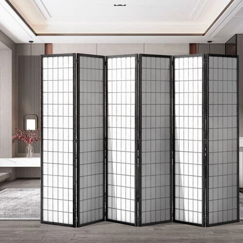 Living And Home (Black) 6-Panel Solid Wood Folding Room Divider Screen 2