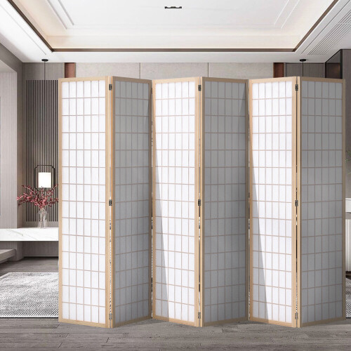 Living And Home (Natural) 6-Panel Solid Wood Folding Room Divider Screen 2