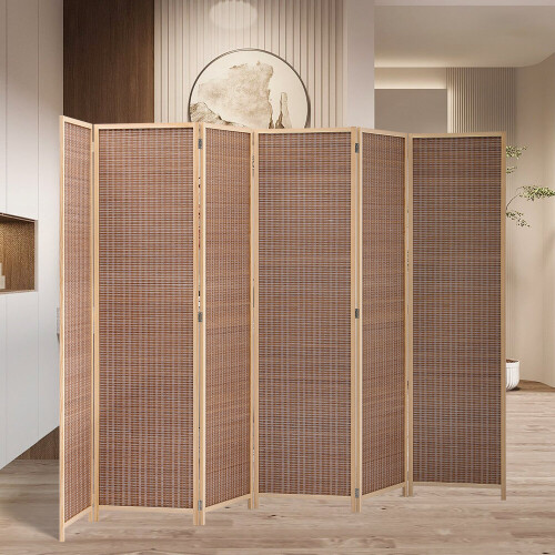 Living And Home (6-Panel) Brown Bamboo Woven Folding Room Divider Screen 1