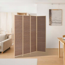 (4-Panel) Brown Bamboo Woven Folding Room Divider Screen