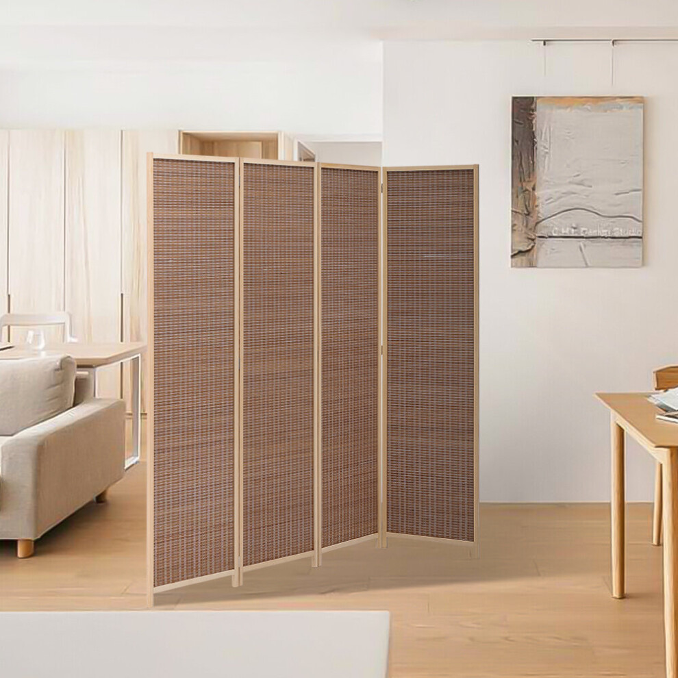 (4-Panel) Brown Bamboo Woven Folding Room Divider Screen
