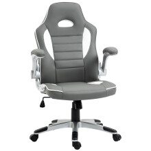HOMCOM PU Leather Gaming Chair Grey - Office Chair, 360 Swivel, Tilt, Flip-Up Armrests, Height 112-122 cm, 120 kg, 5 Wheels - 921-285V71GY