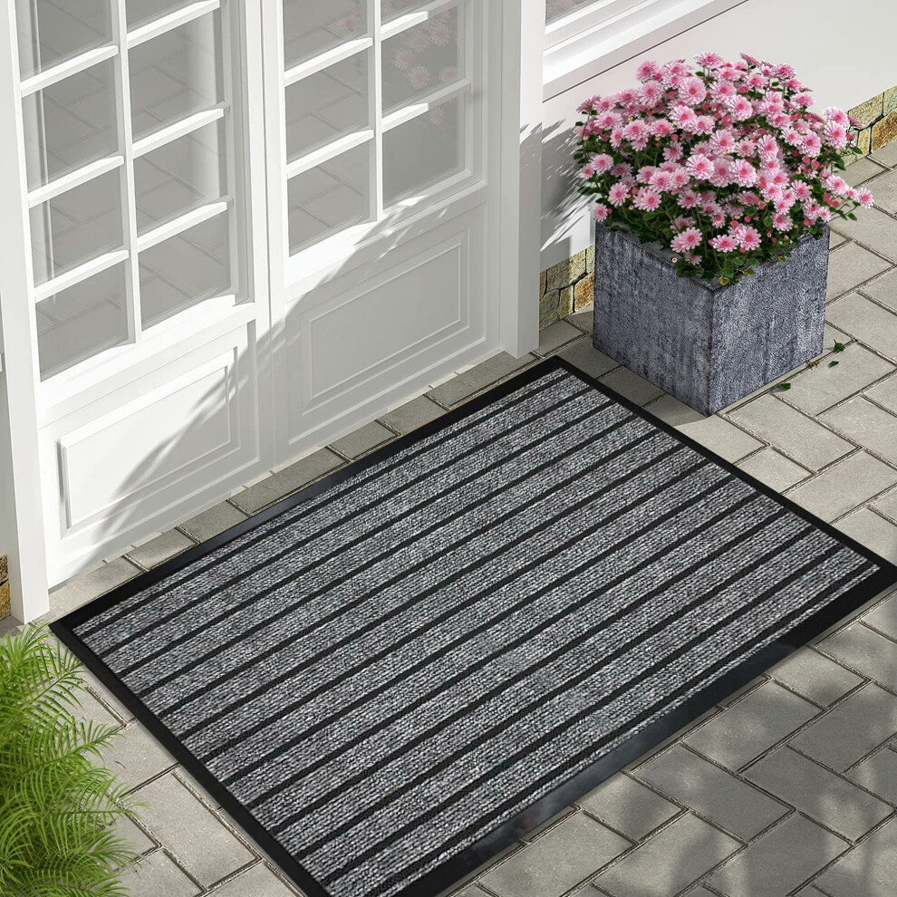 (40 x 60 cm, Grey) PVC Rubber Mats Non-Slip Indoor Outdoor Floor Rug