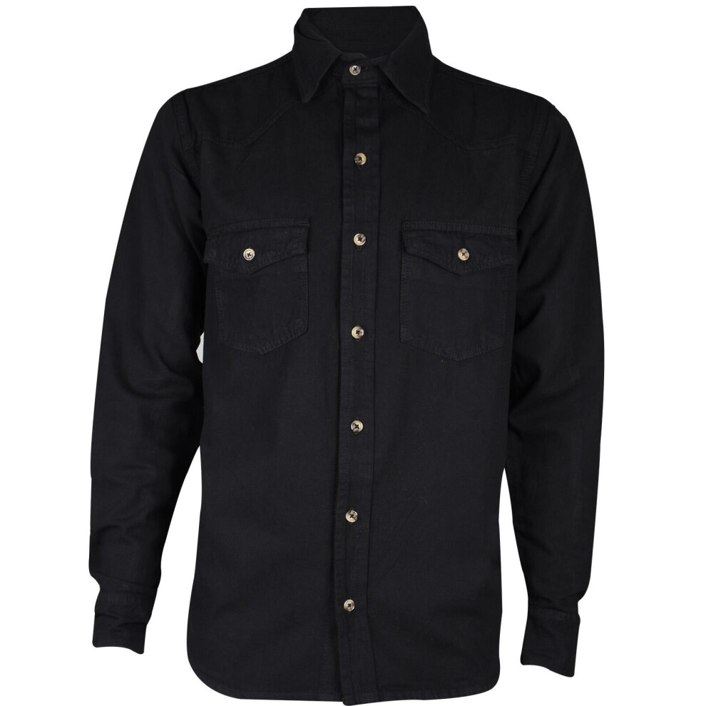 (M, Black) Mens Denim Shirt Pocket Long Sleeve Casual Top