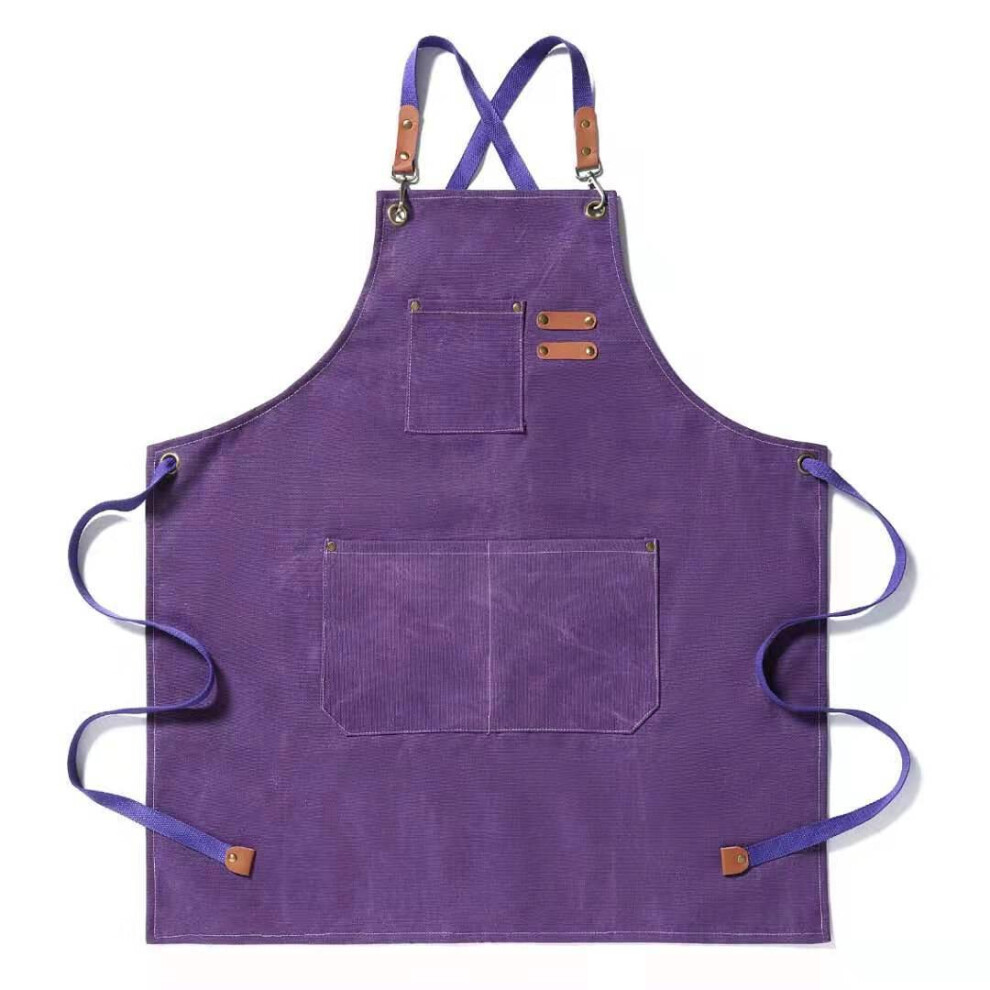(Purple) Thick Canvas Denim Bib Apron Kitchen Cooking Workshop Heavy Work Apron 883685464936