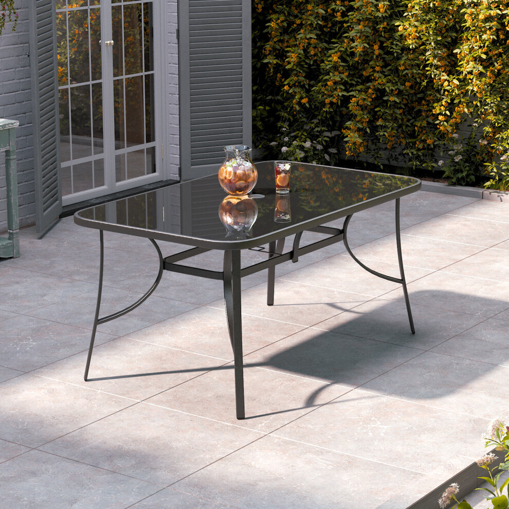 (150*90cm Black Glass Table Only) Garden Outdoor Patio Chairs Table with Parasol Hole