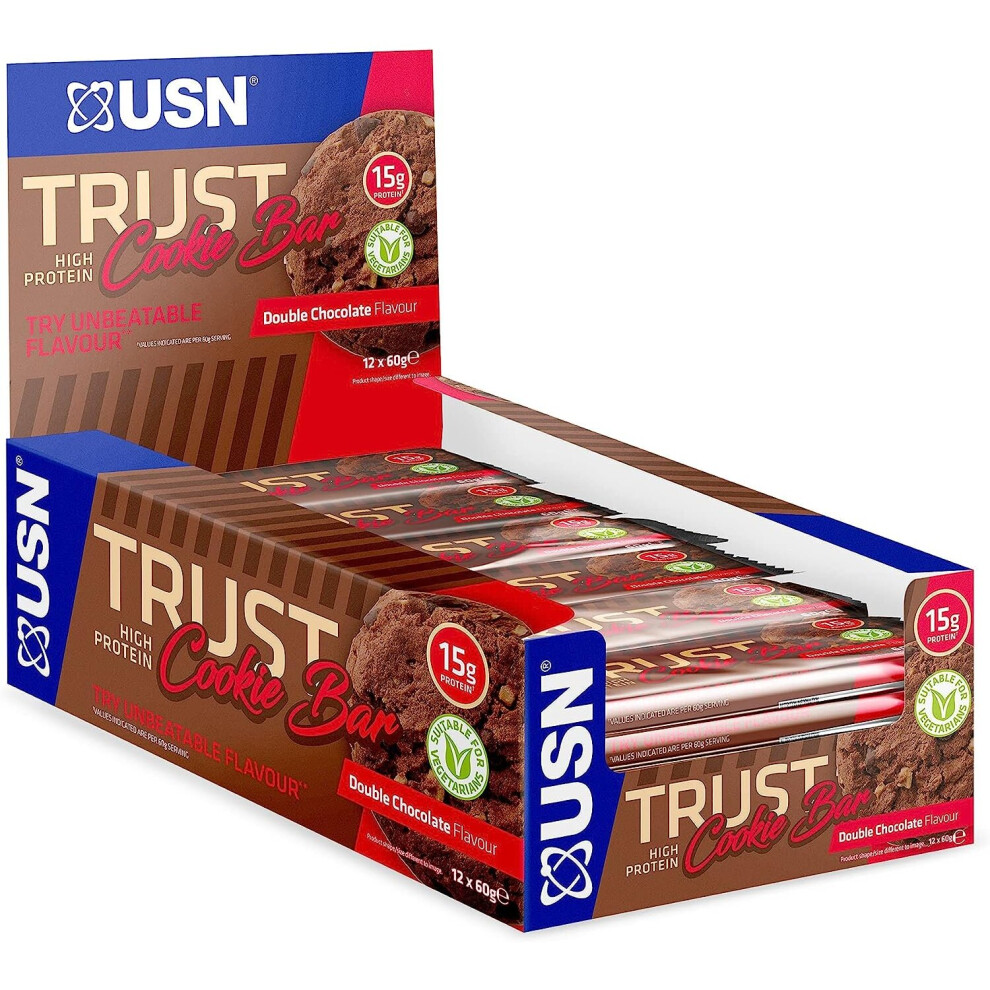 USN Trust Cookie Bar, Triple Chocolate Protein Cookie: High Protein Bars, Perfect On-the-Go & Post-Workout Protein Snacks (12 x 60g Bars per Pack)