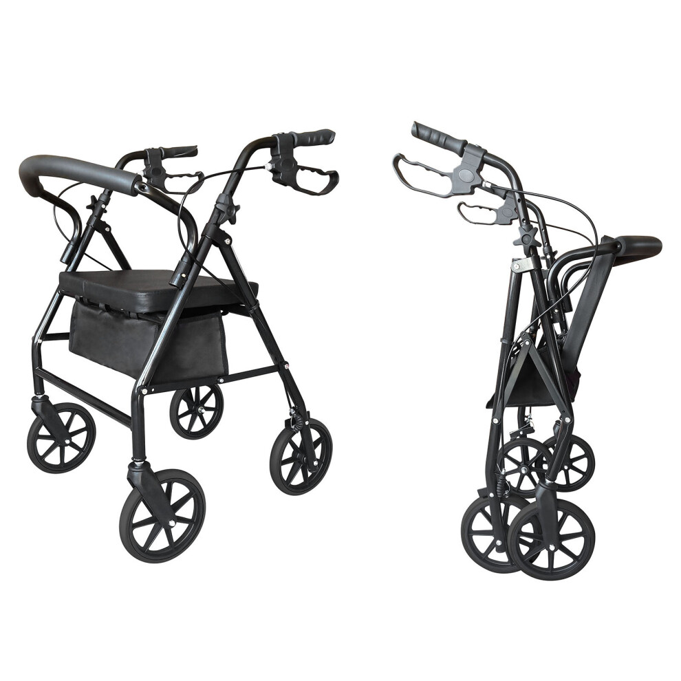 Lightweight Rollator Folding Walking Frame 4 Wheeled Walker W/ Seat Black
