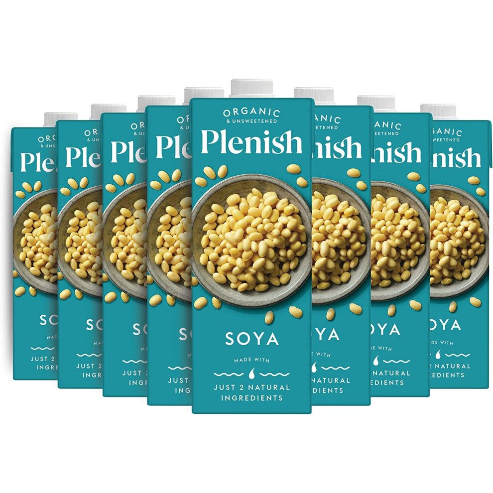 Plenish Soya Milk Drink| 8 X 1 Litre | Vegan, Organic, Unsweetened