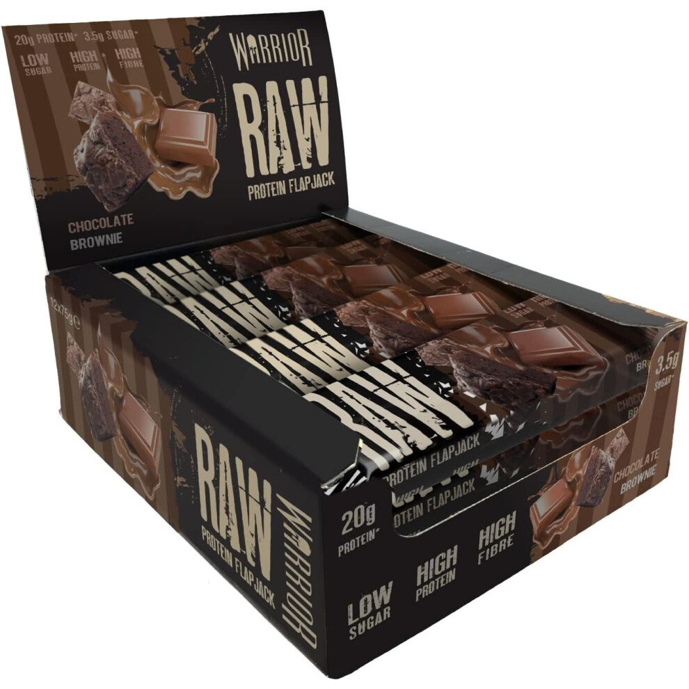 Warrior Raw Protein Flapjack Choc Brownie - 12X75g, Low Sugar & High Protein Snack