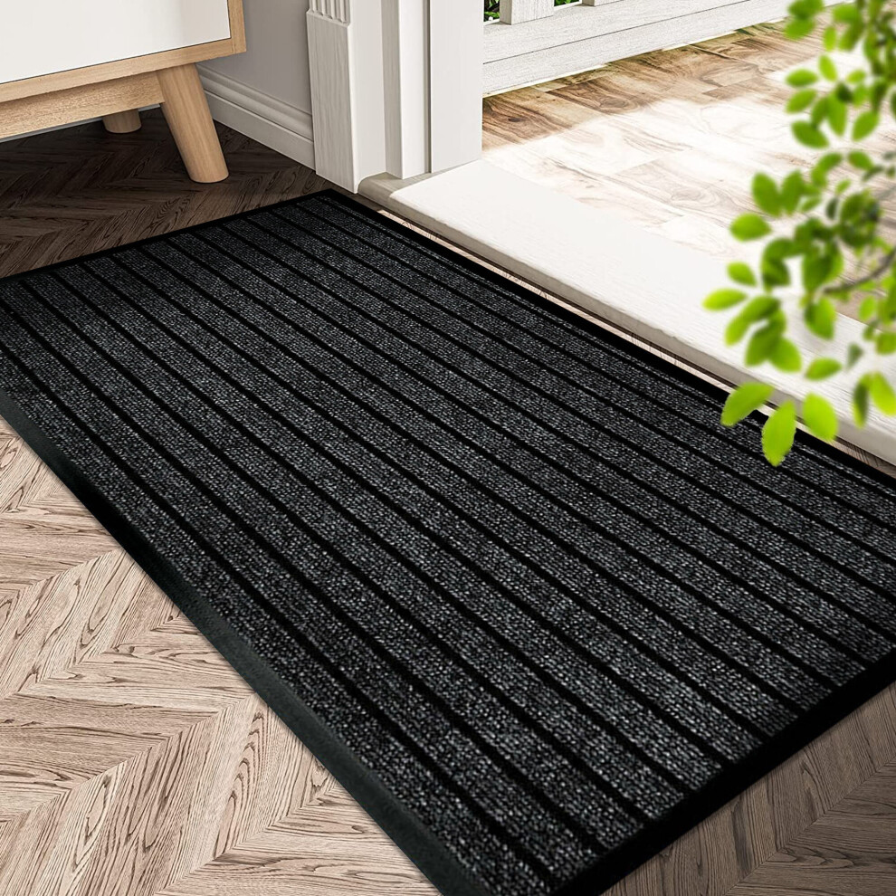 (60 X 90 cm, Black) Heavy Duty Rubber Door Mats Non Slip Dirt Trapper