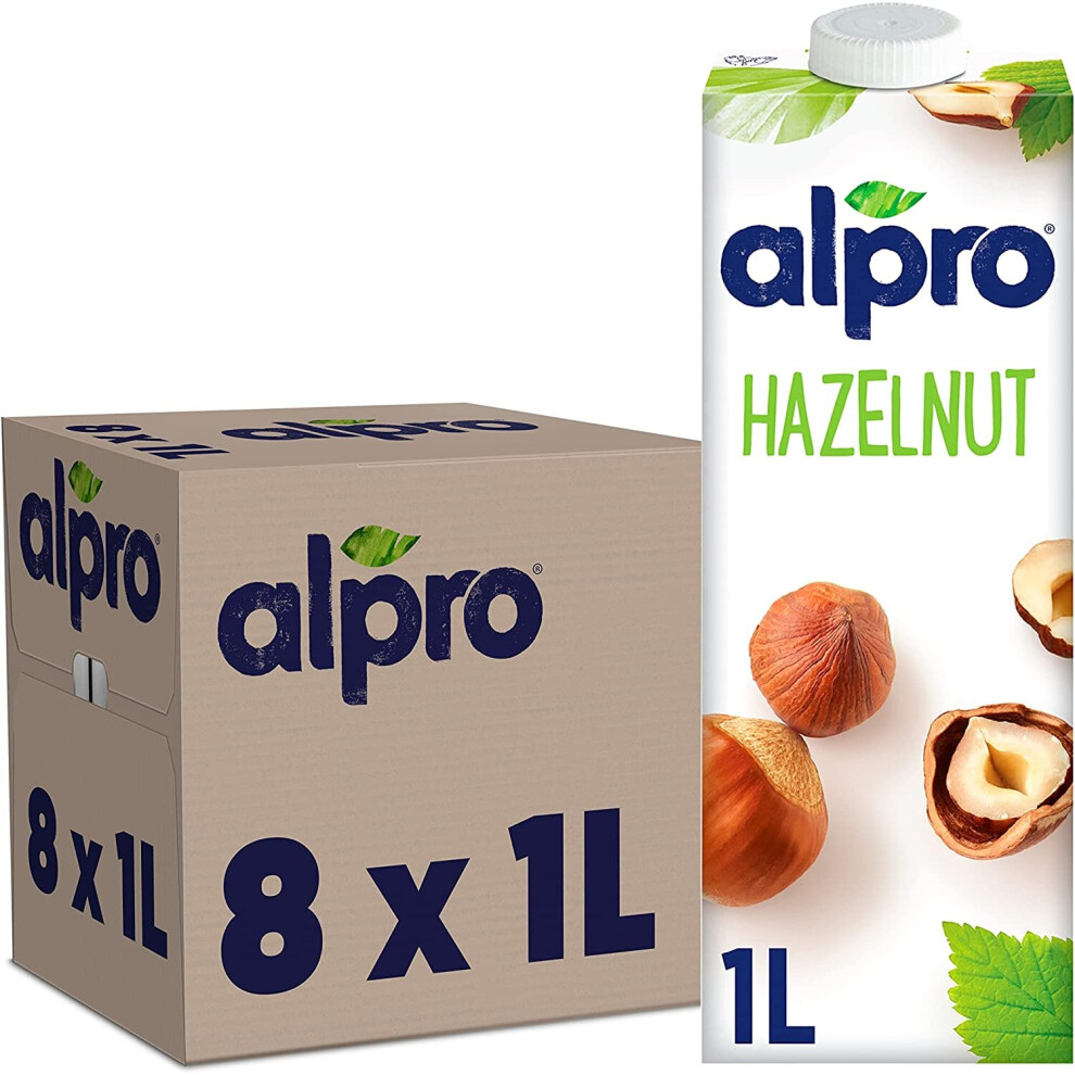 Alpro Hazelnut Plant-Based Long Life Drink, Vegan & Dairy Free, 1L (Pack of 8)