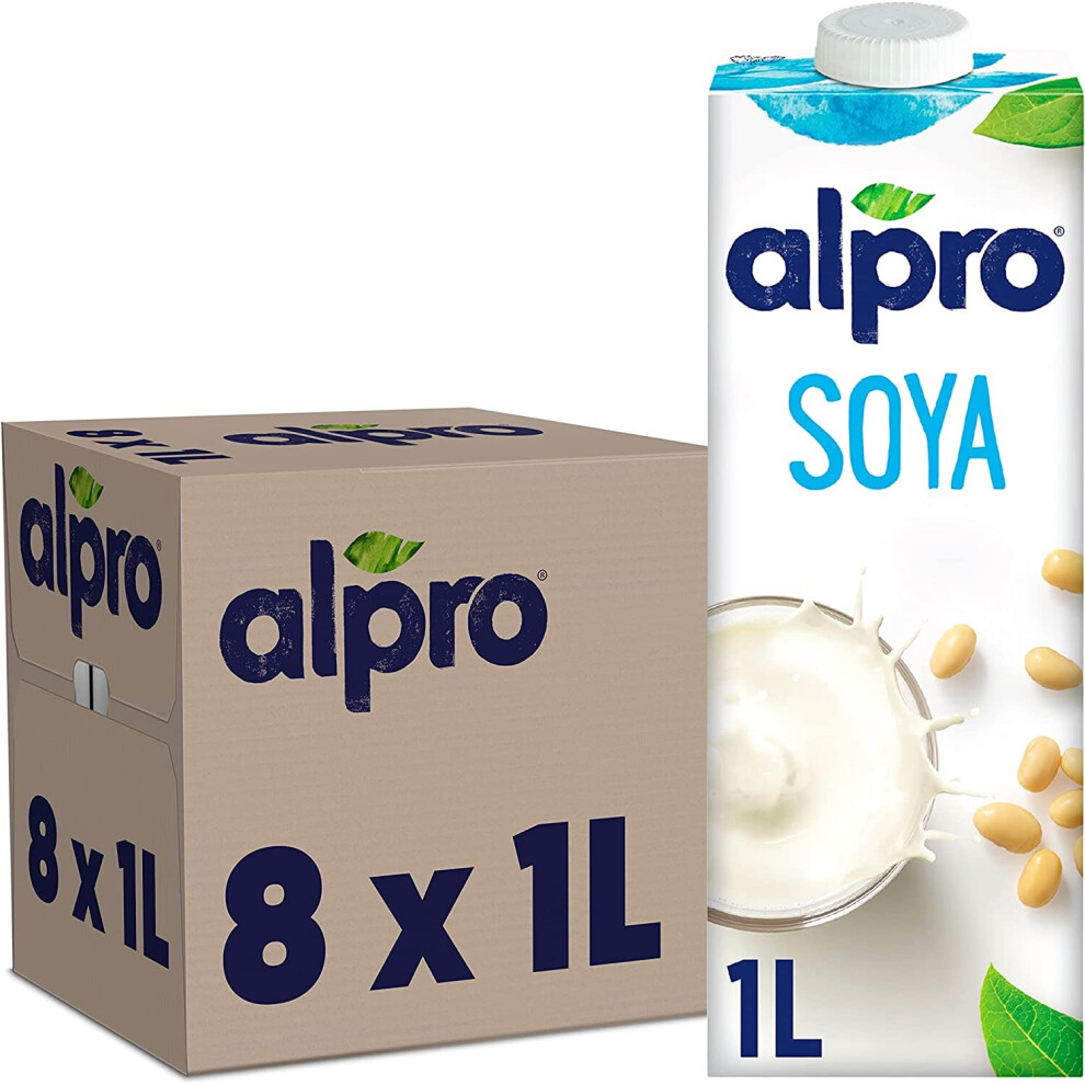 Alpro Soya Plant-Based Long Life Drink, Vegan & Dairy Free, 1L (Pack of 8)