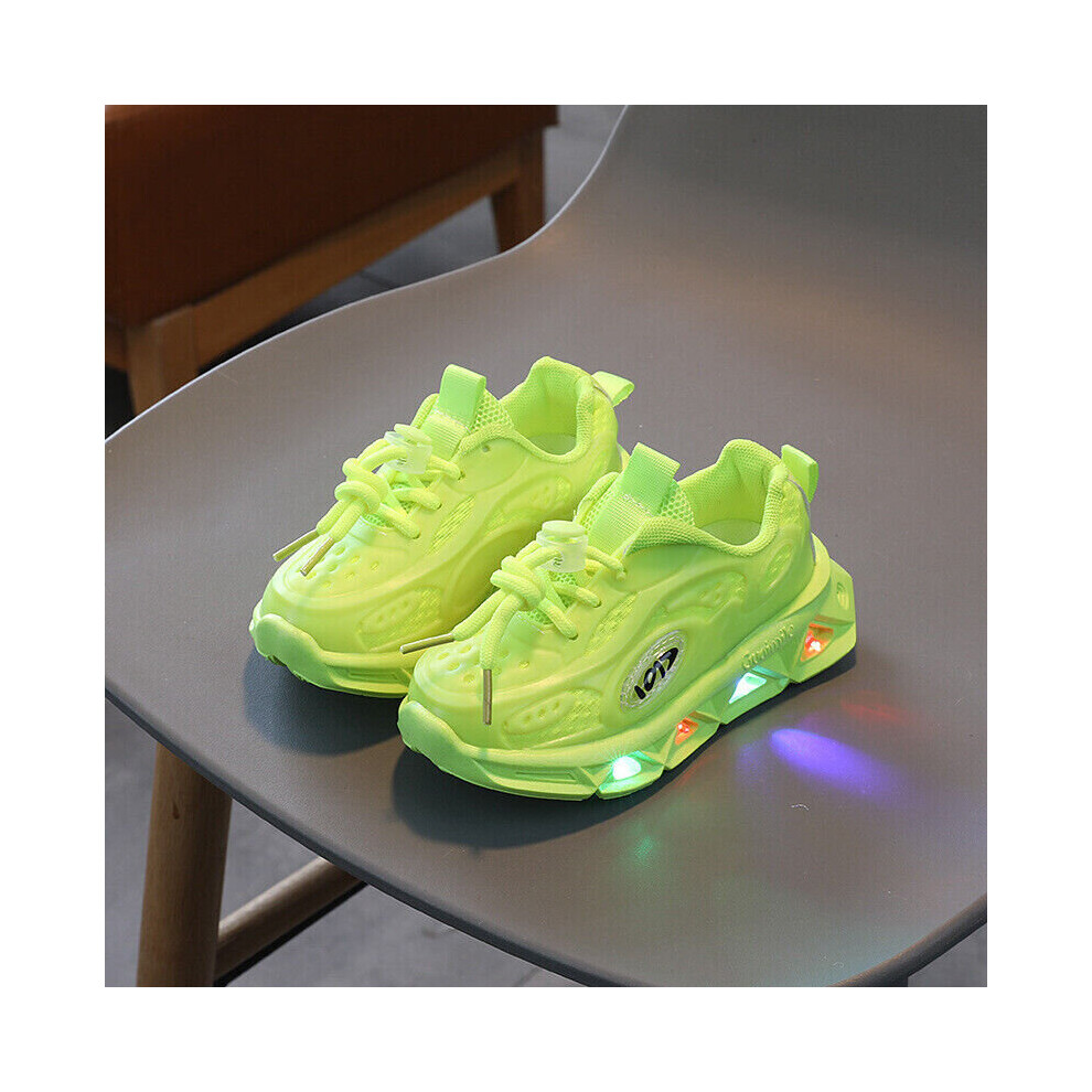 (Green, UK 10.5 Kids) Kids Boys Girls LED Luminous Shoes Flashing Sneakers Children Light Up Trainers