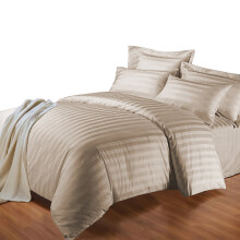(Beige, Single: 137 X 200 CM) Luxury Duvet Cover Set Stripe Duvet Quilt Cover Stitch Bedding Set with Pillowcases