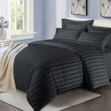 (Black, Single: 137 X 200 CM) Luxury Duvet Cover Set Stripe Duvet Quilt Cover Stitch Bedding Set with Pillowcases