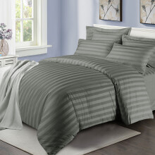 (Charcoal, Single: 137 X 200 CM) Luxury Duvet Cover Set Stripe Duvet Quilt Cover Stitch Bedding Set with Pillowcases
