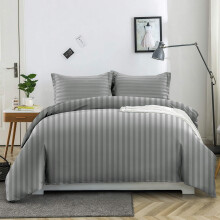 (Grey, Double: 200 X 200 CM) Luxury Duvet Cover Set Stripe Duvet Quilt Cover Stitch Bedding Set with Pillowcases