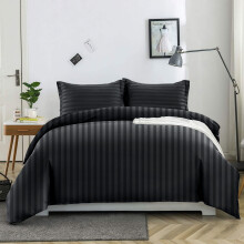 (Black, Double: 200 X 200 CM) Luxury Duvet Cover Set Stripe Duvet Quilt Cover Stitch Bedding Set with Pillowcases