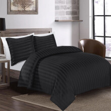 (Black, Super King: 260 X 220 CM) Luxury Duvet Cover Set Stripe Duvet Quilt Cover Stitch Bedding Set with Pillowcases