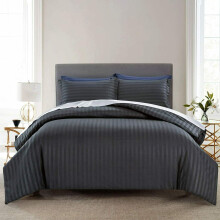 (Black, King: 230 X 220 CM) Luxury Duvet Cover Set Stripe Duvet Quilt Cover Stitch Bedding Set with Pillowcases