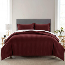 (Burgundy, Super King: 260 X 220 CM) Luxury Duvet Cover Set Stripe Duvet Quilt Cover Stitch Bedding Set with Pillowcases