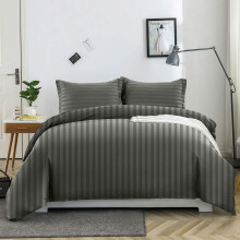 (Charcoal, Double: 200 X 200 CM) Luxury Duvet Cover Set Stripe Duvet Quilt Cover Stitch Bedding Set with Pillowcases