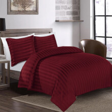 (Burgundy, King: 230 X 220 CM) Luxury Duvet Cover Set Stripe Duvet Quilt Cover Stitch Bedding Set with Pillowcases