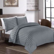 (Charcoal, Super King: 260 X 220 CM) Luxury Duvet Cover Set Stripe Duvet Quilt Cover Stitch Bedding Set with Pillowcases