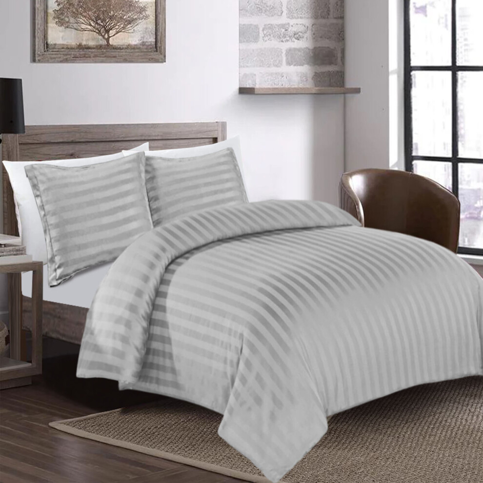 Moonlight Bedding Limited (, Super King: 260 X 220 Cm) Luxury Duvet Cover Set Stripe Duvet Quilt Cover Stitch Bedding Set With Pillowcases Grey