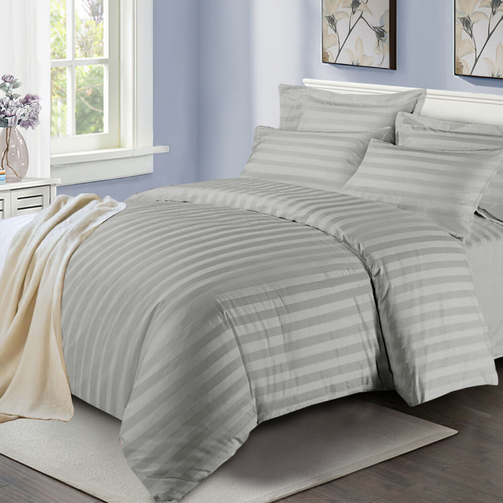 (Grey, Single: 137 X 200 CM) Luxury Duvet Cover Set Stripe Duvet Quilt Cover Stitch Bedding Set with Pillowcases